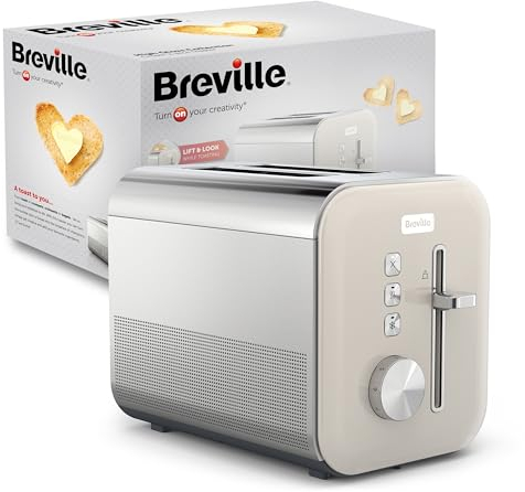 Breville High Gloss 2 Slice Toaster with High-Lift & Wide Slots | Cream & Stainless Steel [VTT967]