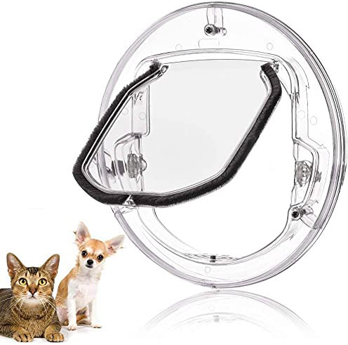 Cat Flap Door, Transparent 4 Way Locking Pet Door for Cats Small Dogs, Round Clear Cat Door with 4 Ways Lock & Liner Kit for Sliding Glass Door, Glass Window, Screen Window