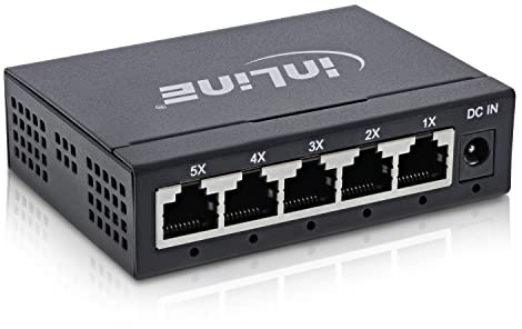 InLine – LAN Switch 5 Port - Netzwerk Gigabit Switch, LAN Splitter, Ethernet Switch, Desktop Netzwerk Verteiler - Metallgehäuse, lüfterlos