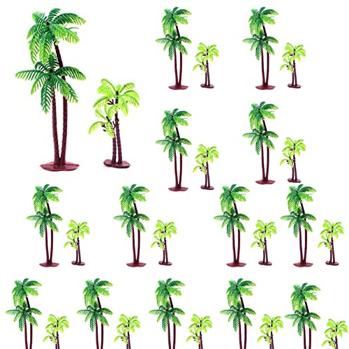 Zaky Lot de 20 Mini Palmiers artificiels en Plastique pour décoration de Cupcakes, gâteaux, Plantes d'aquarium, modèle de Construction (7 cm, 14 cm)