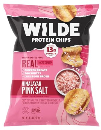 WILDE Himalayan Pink Salt Protein Chips, Thin and Crispy, High Protein, Keto Friendly, Made with Real Ingredients, 1.34oz Bags (Pack of 8)