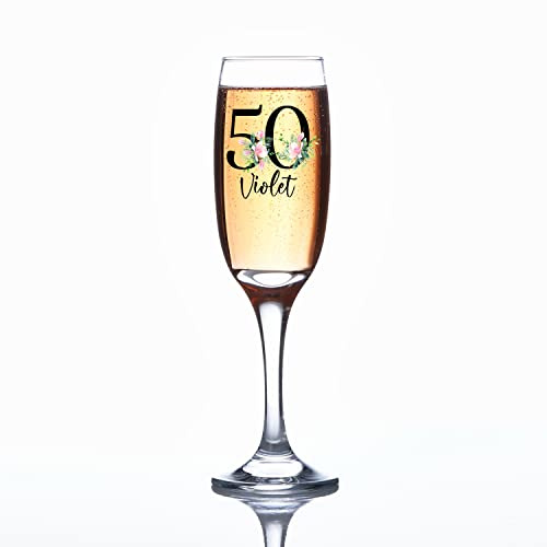 Personalised 50th Birthday Floral Champagne Prosecco Glass Gift For Her