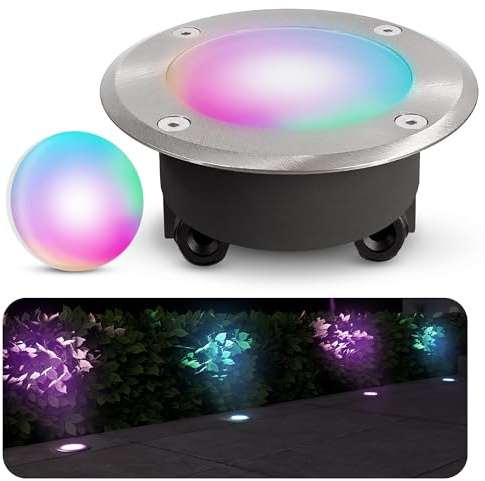 SSC-LUXon VISKOS Bodeneinbaustrahler Aussen flach LED mit Smart Leuchtmittel WLAN RGB - Bodenstrahler befahrbar kompatibel mit Alexa, Siri & Google