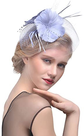 Fascinator Damen, Fascinator Damen Hut Blume Mesh Feder Pillbox Hüte Haarspange Haarnadel Hut Vintage Tea Party Kopfbedeckung Flower Derby Hut Hochzeit Cocktail Haarschmuck Federn Stirnband