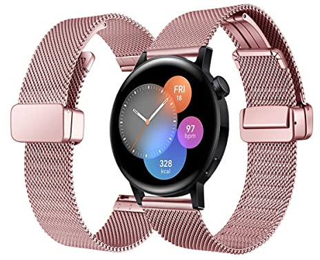 Magnet Armband für Huawei Watch GT3 42mm Armband, Huawei Watch GT3 42mm Armband Metal Mesh Edelstahl Damen Herren Armband mit Magnet Kompatibel mit Huawei Watch GT3 42mm (F)