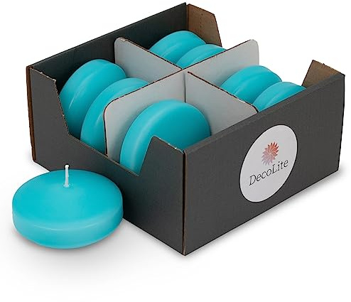 DecoLite Maxi Schwimmkerzen Ø 8 cm, 8h Brenndauer, 8er Set, Türkis | RAL-geprüft für sauberen Abbrand, Floating Candles ohne Duft mit weißem Kern, für Pool, Teich & Tischdeko