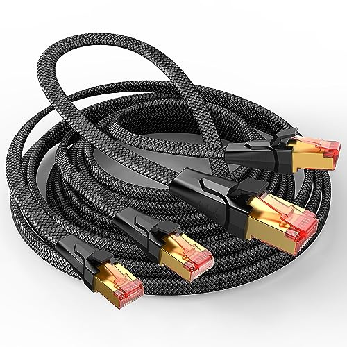 SNOWKIDS CAT 8 LAN Kabel 3m 2 Stück, 40Gbps Netzwerkkabel Ethernet Kabel | 2000MHz S/FTP Internet Kabel Gigabit RJ45 Nylon geflochtener Vergoldeter Patchkabel für PS/5/4 Router Modem TV Switch Laptop