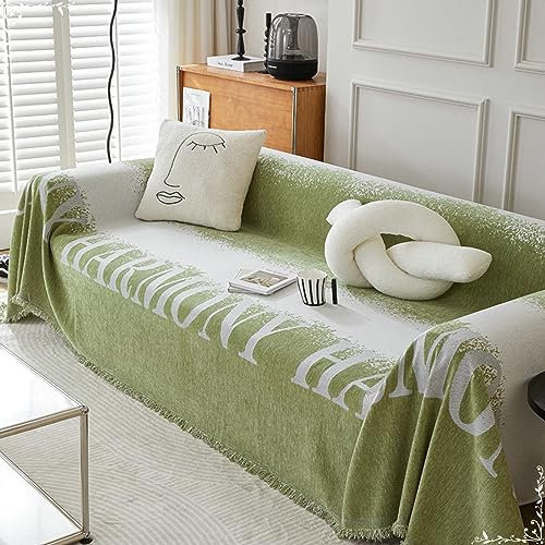 Gualiy Couchbezug 180x420cm, Zweifarbig mit Buchstaben Bezug Sofa 4 Sitzer Sofa Überzug Antirutsch Grün Sofabezug für Wohnlandschaft