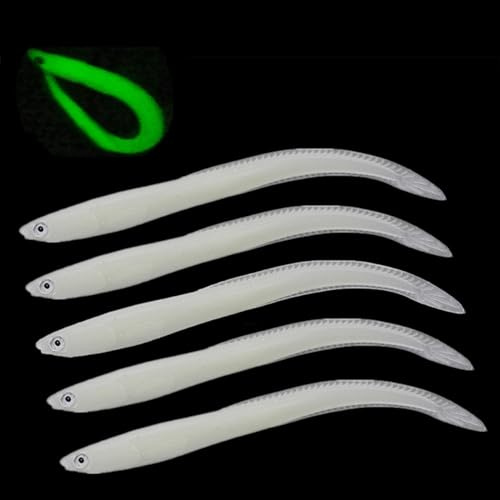 OriGlam 5pcs Fishing Lures, Soft Lures Bionic EeL, Artificial Bait Fishing Baits Eel for Bass Pike Trout Perch for Saltwater Freshwater (Luminous)