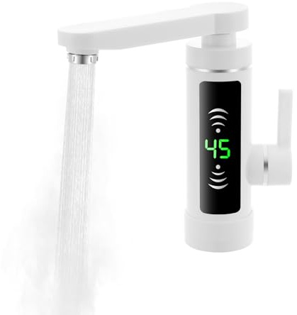 Lightakai Robinet électrique 3000 W - Chauffe-eau instantané rotatif à 360° avec affichage LED de la température pour cuisine, salle de bain (blanc)