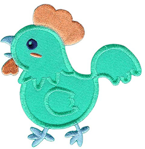 Küken Huhn Vogel Türkis Aufnäher zum aufbügeln oder aufnähen Bügelbild Aufbügler für Kleidung gestickter Bügelpatch Applikation Gockel Patch Größe 7,5 x 7,5 cm