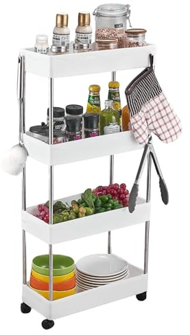 MAGIC SELECT Carro de Almacenamiento, Carrito Auxiliar con Ruedas. | Carro Organizador Divisible, Ahorra Espacio, Para Almacenamiento, Baño u Oficina. (4 Niveles / 86 x 40 x 12 cm)