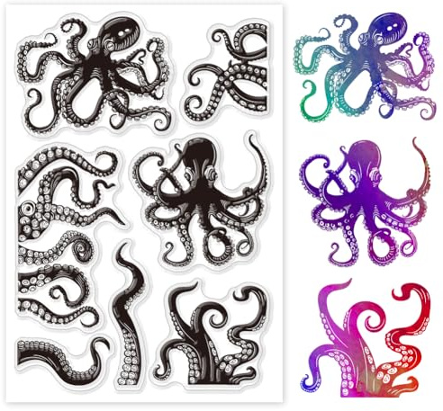 GLOBLELAND Klare Stempel Oktopus Meerestier Oktopus Transparente Gummistempel Oktopus Tentakel Silikonstempel Für DIY Scrapbooking Fotoalbum Dekorativ 6.33x4.3 Zoll