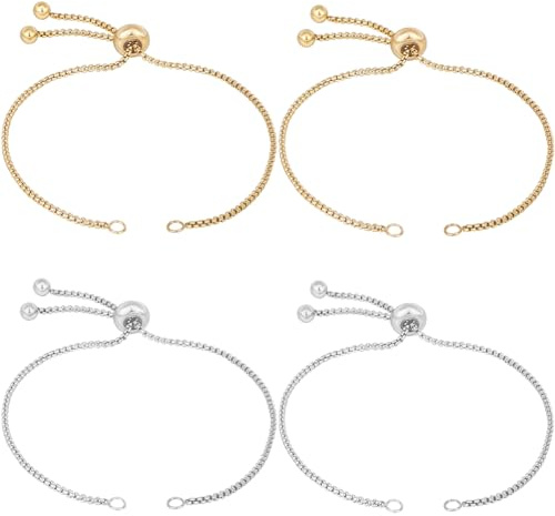 Beebeecraft 1 Box 10Pcs 2 Colors 304 Stainless Steel Bracelet Chain Adjustable Slider Bracelets Extender Chains with Ball Ends for DIY Craft Jewellery Making