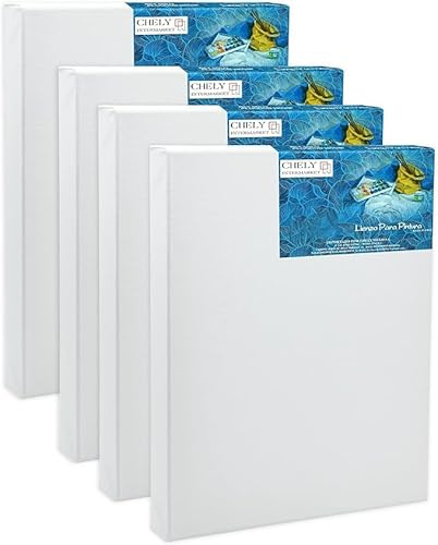 CHELY INTERMARKET MOD563 Lienzos Para Pintar 40x50 CM Pack 4 Unidades Bastidor Madera 24 MM Algodón Blanco Preimprimado Profesional Para Acrílico Óleo Manualidades Bellas Artes Artistas Aficionados