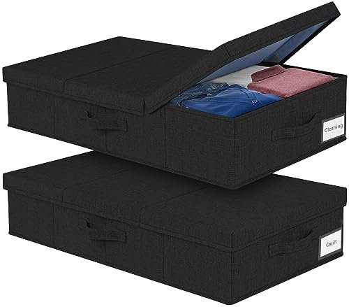 Unterbett Aufbewahrungsbox, 2 Stück Unterbettkommode, 79 x 40 x 15 CM, Faltbare Aufbewahrungsbox mit Deckel Groß, Unterbettbox Organizer mit Griff Aufbewahrung für Schuhe Kleidung Decken Bettdecken