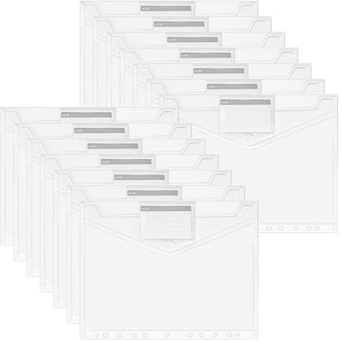 Dokumententasche A4, 14 Stück Dokumentenmappe zum Abheften, Sichttasche mit Klettverschluss, 11 Lochrand und Etikettentasche, Transparent Mappen für A4 Dokumente