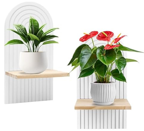 FOGARI Wandregal Holz Boho Wanddeko- Holz Wand Deko, HöLzerne Wanddekoration Kinderzimmer, Balkon, Badezimmer, Wanddeko Schlafzimmer (Weiß)