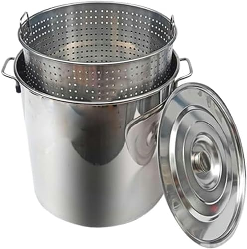 RAABYU Robuster Suppentopf, großer Suppentopf aus Edelstahl mit Dampfkorb – 27 Qt/45 Qt/63 Qt Suppen- und Nudeltopf, Kochtöpfe, ideal für Meeresfrüchte und Krabben