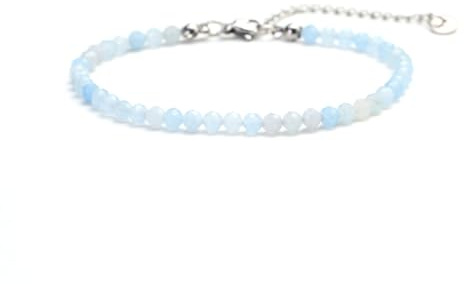 Kim Johanson® Damen Fußkettchen mit echten Natursteinen in Silber I Naturstein Fußkette mit 4mm Edelstein Perlen I Wasserfest | Boho Schmuck für Frauen | Verstellbar