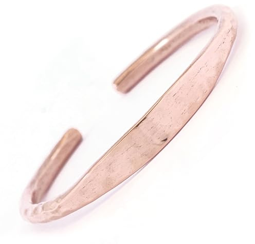 Generico Bracelet en cuivre pur plat martelé au centre, réglable unisexe, Hippie Boho, fabriqué à la main au Népal, Taglia Unica, Cuivre, Pas de gemme