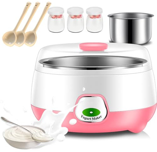 Yogurtera automática, yogurtera de 800 ml con 3 frascos de Vidrio de 100 ml y 1 Revestimiento de Acero Inoxidable, máquina de Yogur de Temperatura Constante para Yogur orgánico casero, máquina para