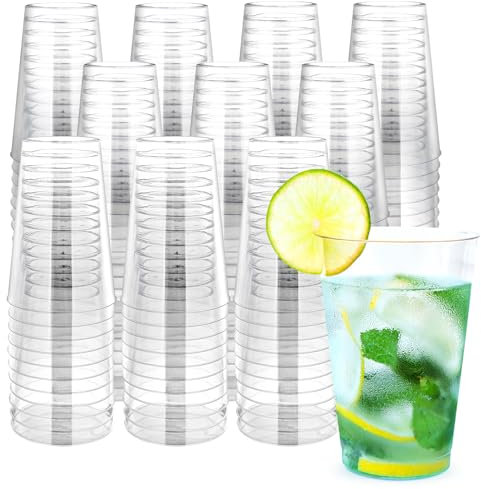 Byvivace 200 vasos de plástico duro de 12 onzas, vasos de plástico desechables elegantes para fiestas, vasos de plástico de 12 onzas, elegantes copas de vino desechables para eventos