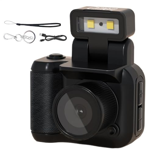 Yaztauho Retro Snap Camera, Retro Snap Digital Camera, Vintage Small Digital Camera Video Recorder, Multifunctional Compact Vintage Camcorder For Vlogging, Recording, Black | With LED Strobe Light Multifunctional Compact Portable Digital Thumb Camera for Travel, Vlogge