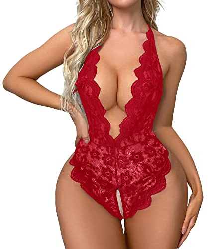 Cocila Lingerie avec Perles Femmes Mode Fleur Imprimer Lingerie Dentelle Lingerie 1 Pièces Body Sexy sous-Vêtements Nuisette Dentelle Sexy Dessous Grande Taille Sexy