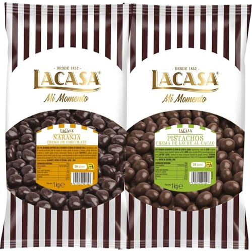 Lacasa Mi momento Pack 2 kg: deliciosas bolas de Dados de naranja con chocolate Negro y Pistachos con chocolate Leche
