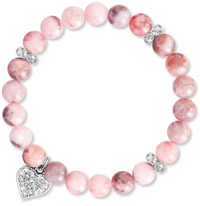 AULEEP Perlenarmband für Damen, Inspirierende Heilung Steine Energie Herz Charme, Rosa Kristall Armband 8mm Naturstein, Geburtstag Geschenke für Mutter Tochter Freundin Lehrer Cowrker