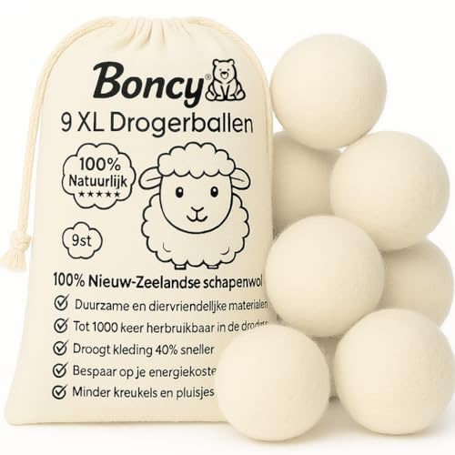 Boncy® Premium Trocknerbälle - 9 XL Trockentrockner für Wäschetrockner - 100% Neuseeland Schafwolle Wäschetrocknerbälle - Energiesparend & Langlebiges Geschenk - Waschbälle für Wäschetrockner
