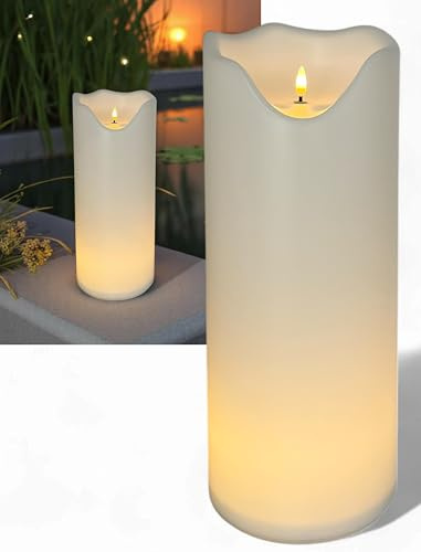 XXL Outdoor LED Kerzen – Flackerlicht mit 3D-Effekt, IP44 wetterfest, warmweiß, Timer 6h/18h – Batteriebetrieb – 20/30/40 cm – Deko Garten & Terrasse (40cm groß, 40x16cm - Indoor/ Outdoor)