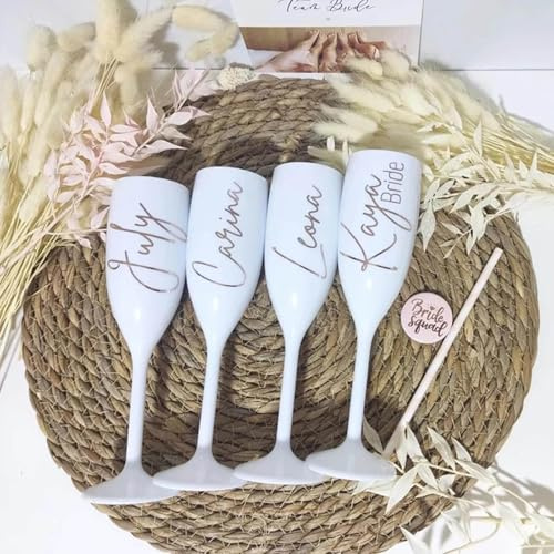 ECOVOYGGE Flûte à champagne blanche personnalisée pour demoiselle d'honneur, fête prénuptiale, enterrement de vie de jeune fille (blanc)