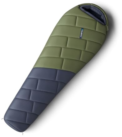 Husky Proud Schlafsack 4 Jahreszeiten bis -30°C, Warmer Winter Mumienschlafsack für Erwachsene, Winterschlafsack für Camping, Trekking und Outdoor (Blau/Khaki, 230x85)