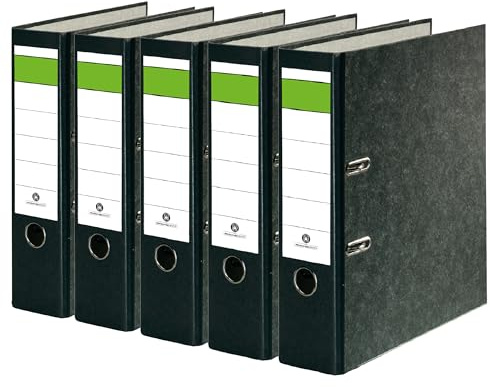 Conipa® 5 Stück DIN A4 Ordner Schwarz (8cm breit) 2-Ringe-Meachanik [MADE IN GERMANY] für 600 Blatt grau marmoriert - Ordnerhefter für Unterlagen - Dokumentenordner Büro, Uni & Schule