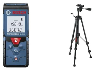 Bosch Professional Medidor láser de Distancia GLM 40 (función de Memoria, máx. Distancia: 40 m, 2 Pilas de 1,5 V, Funda) + Trípode BT 150 (Altura: 55–157 cm, Rosca: 1/4)