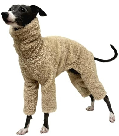 JiaWell Fleece-Overall für Hunde - Ganzkörpermantel mit Beinen, Weicher Warmer Schlafanzug, Winterkleidung für Italienische Windhunde, Kleine, Mittelgroße und Große Hunde(Braun,1#)