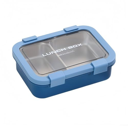 Lonchera de acero inoxidable, contenedor de 3 compartimentos con tapas a prueba de fugas para adultos, escuela, trabajo, oficina, portátil, almacenamiento de alimentos (azul)