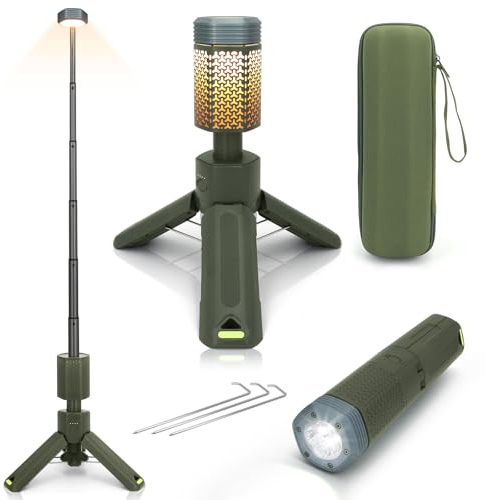 Qinzhuo Teleskop Campinglampe, 10500mAh Aufladbar Camping Licht mit Aufbewahrungstasche, Tragbare Wasserdichte Campingleuchte mit Magnetischer (Grün)