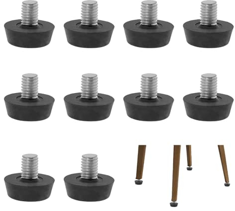 Furniture Feet 10 Pcs Rubber Feet for Garden Furniture M8 X 10 X 23mm Adjustable Glide Levelling Feet Heavy Duty Leveling Feets Screw on for Table Cabinets Chairs Bar Stool Desk Dresser Wood Legs