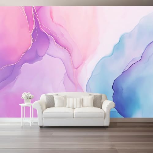 Carta da parati in tessuto non tessuto Viola Blu, Murale moderno Astratto Linee Acquerello Texture, Non autoadesivo, 200 x 140 cm Adatto per la decorazione della camera da letto e del soggiorno