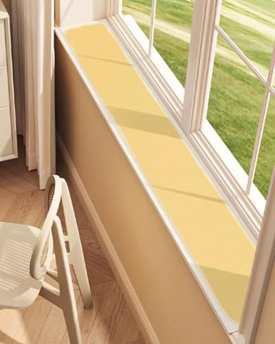 Fensterbank Innen Gelber Fensterbank-Schutz fürs Badezimmer mit Weißem Rand, Verstellbarer Balkonkissen aus Silikonleder, Matte für die Frühstücksecke, Inneneinrichtung(180x60cm/71x24in)
