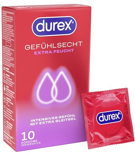 Durex Gefühlsecht Slim Kondome – Perfekter Sitz & leichtes Abrollen – Dünn, schmale Passform, befeuchtet, transparent – 10er Pack (1 x 10 Stück)