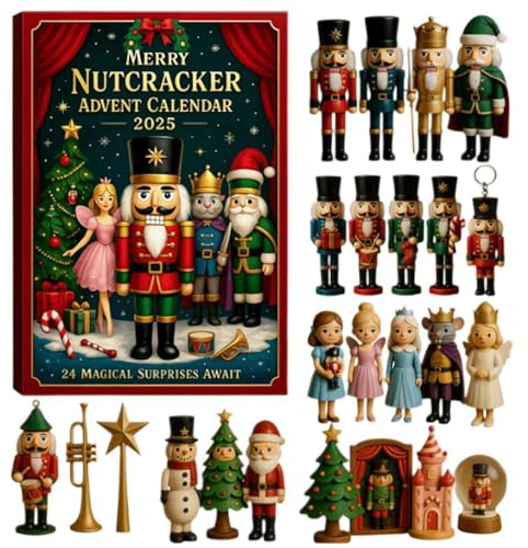 Nutcracker Advent Calendar 2025, 2D Flat Acrylic Ballet Christmas Countdown with Hanging Ornaments, Holiday Decor & Gift
