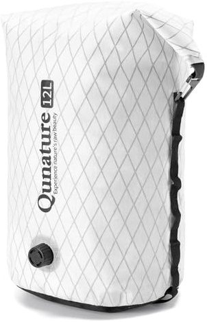 Qunature Sac Étanche Vélo 12L Léger avec Valve de Compression, Sac de Guidon ou Porte-Bagages, Imperméabilité Renforcée pour Cyclisme, Randonnée, Kayak, Camping 150 g, Blanc