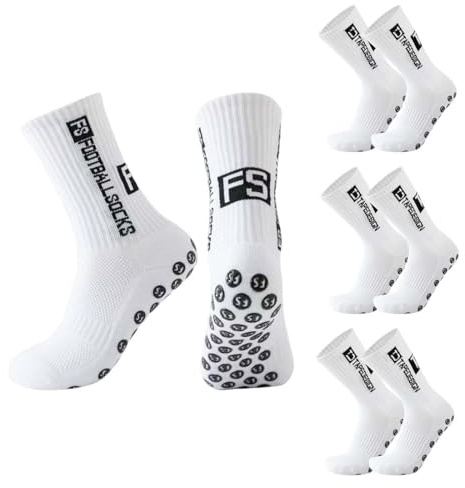 GNALIA Calcetines Antideslizantes Fútbol 4 Pares, Color Blanco Talla 26-33 Para Niños Deportes Baloncesto Rugby