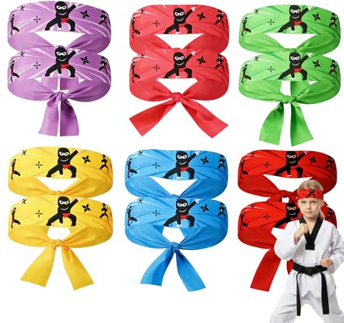 Wqafe 12PCS Ninjas Stirnband Set, Ninja Party Zubehör,Schwarz Rot Ninjas Party Stirnband, Für Ninjago Geburtstagsdeko Kindergeburtstag Party Deko Geburtstagsparty Karate,Thema Party,Geburtstagsparty