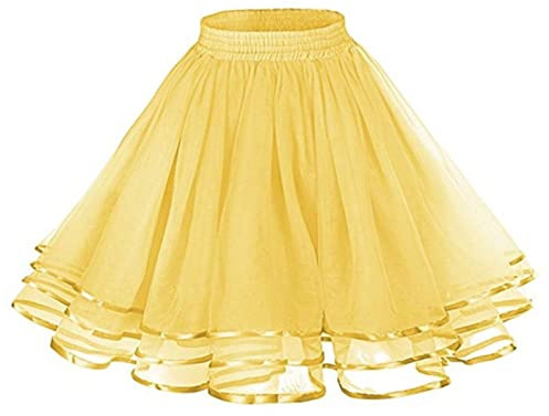 Gonna tutù da donna in tulle, per travestimenti, feste, principessa, gonna a bolla, retrò, carnevale, soffice, multistrato, per adulti, accessori elastici corti, Giallo, Taglia unica