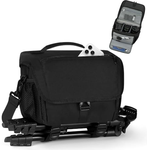 AOOSU Reflex kamerafodral, vattentät och stötsäker, skyddsväska för DSLR/SLR-kameror, DSLR/SLR-kameraväska med justerbar axelrem, regnskydd och stativhållare